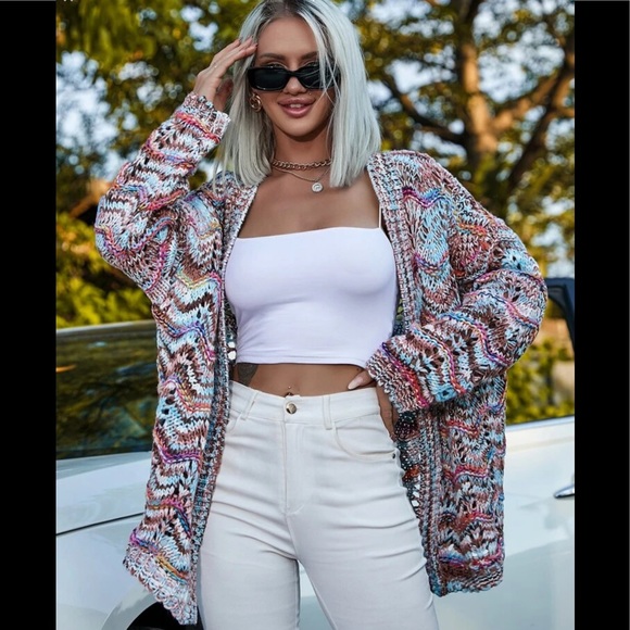 SHEIN Sweaters - SPACE DYE OPEN FRONT CARDIGAN